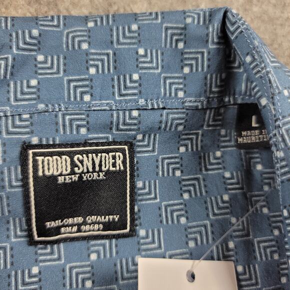 Todd Snyder Square Geo Camp Collar Button Down Shirt size L Blue NWT $158 - Picture 6 of 11